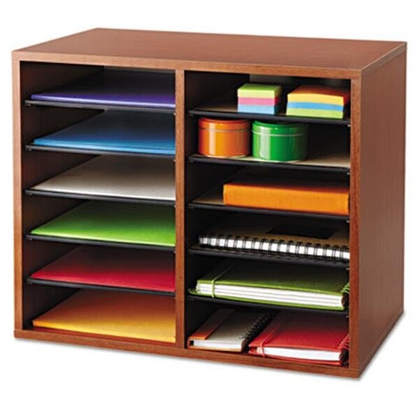 Roomfactory Fiberboard Literature Sorter 12 Sections 19 .63 x 11 .88 x 16 .13 Cherry RO188519 - main